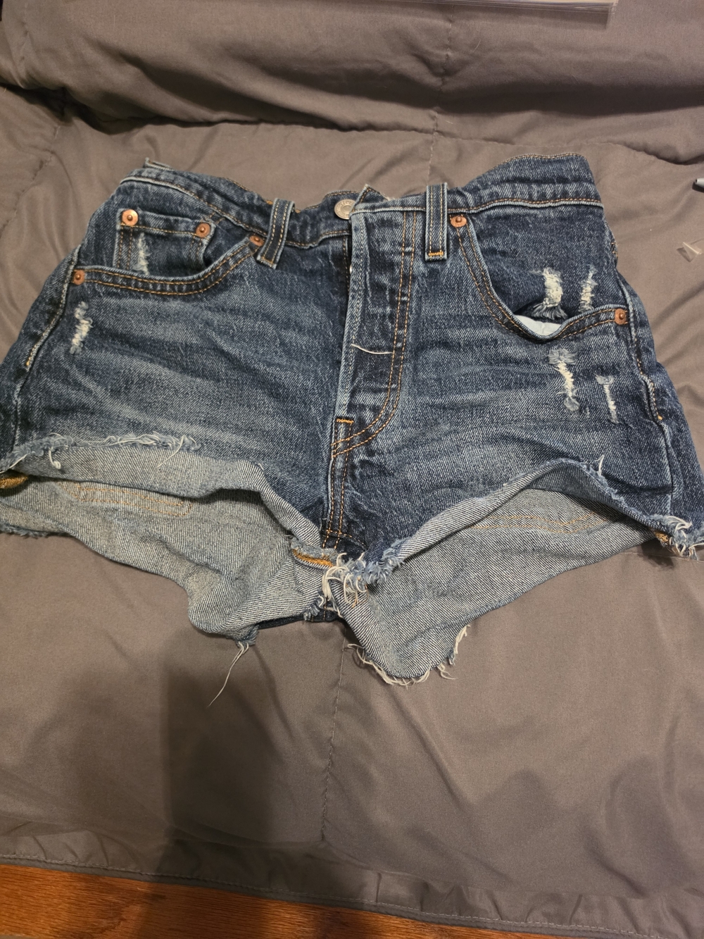 Classic Distressed Denim Shorts - Blue